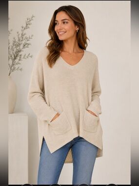 Women's Cream Sweater with Pockets